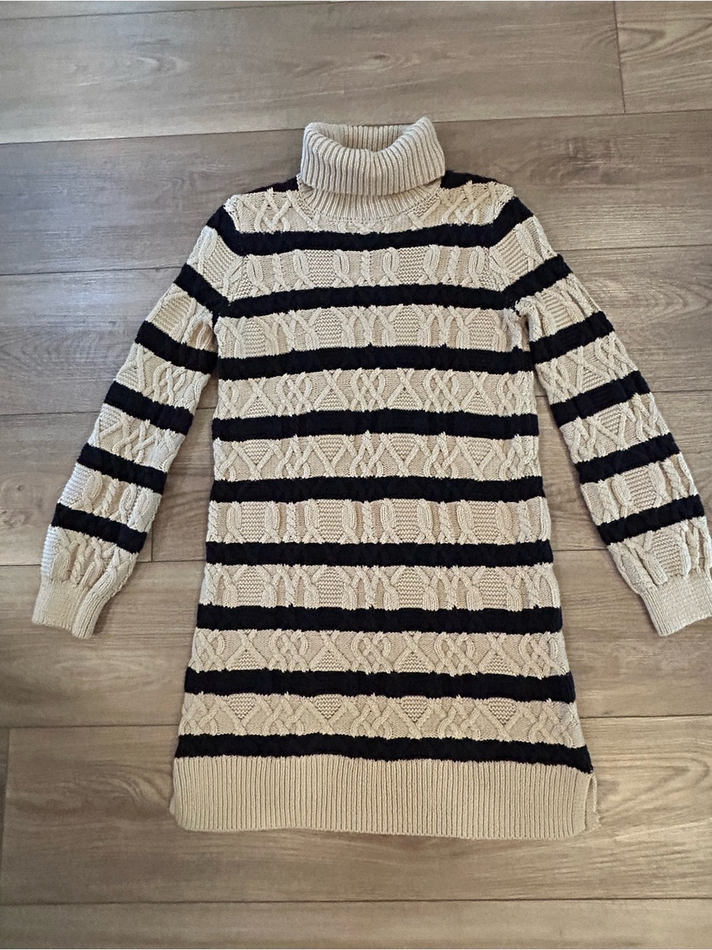 Rachel Zoe Striped Cable Knit Turtleneck Sweater Dress Size L 10/12
